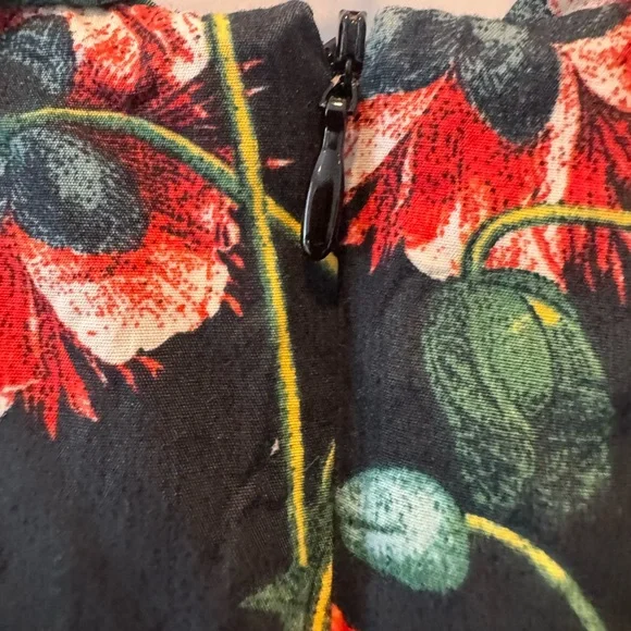 Black Red Poppy Floral Blouse Puff Sleeve Romantic Top Size 6 - Picture 5 of 9